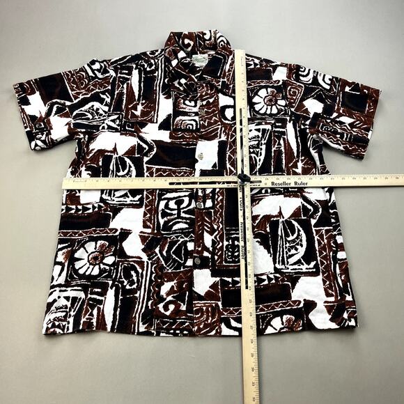 Vintage Diamond Head Hawaiian Shirt Adult XL Brown Surf Beach Tribal Button 60s - Picture 7 of 10